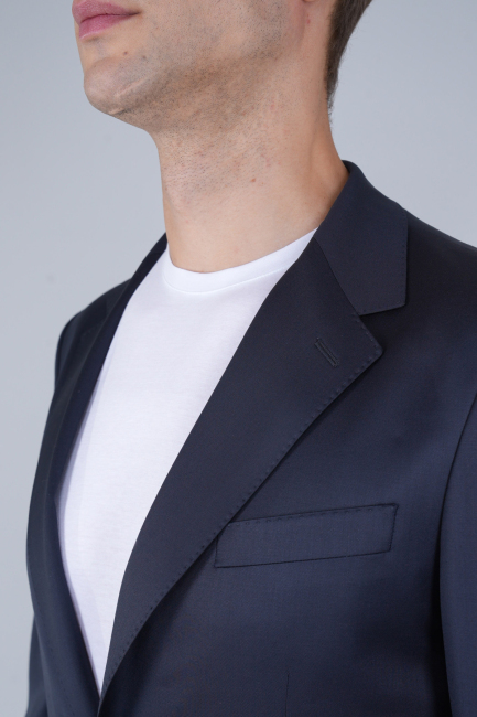 Comfort Fit Lacivert Mono Yaka Çift Yırtmaçlı 4 Drop Erkek Yün Ceket - 3