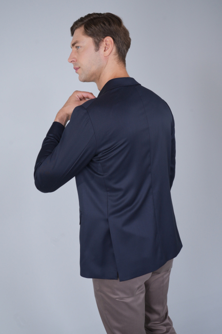 Comfort Fit Lacivert Mono Yaka Çift Yırtmaçlı 4 Drop Erkek Yün Ceket (1)