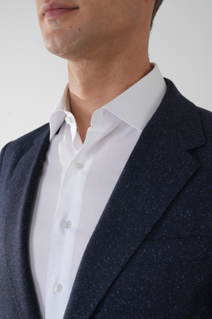 Comfort Fit Lacivert Mono Yaka Çift Yırtmaçlı 6 Drop Erkek İpek Yün Ceket - 4