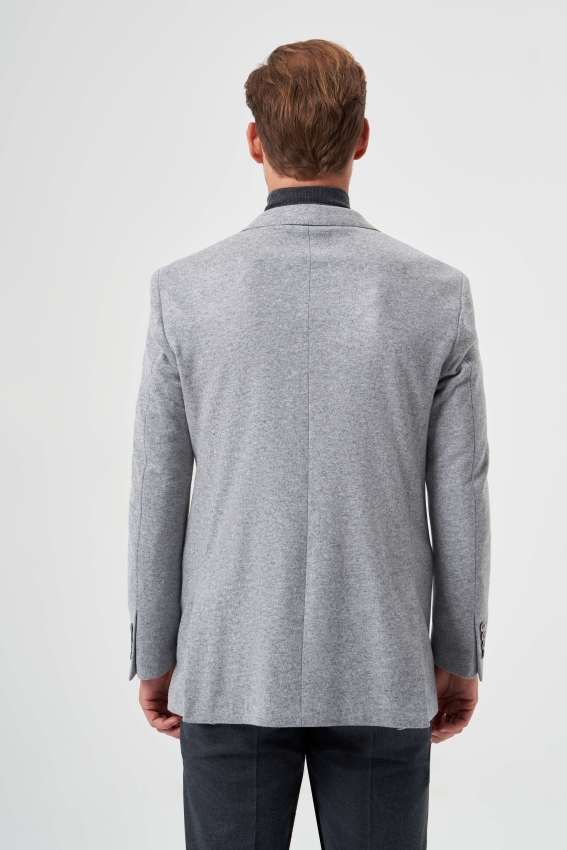 Comfort Fit Mono Yaka 6 Drop Gri Erkek Yün Ceket (1)