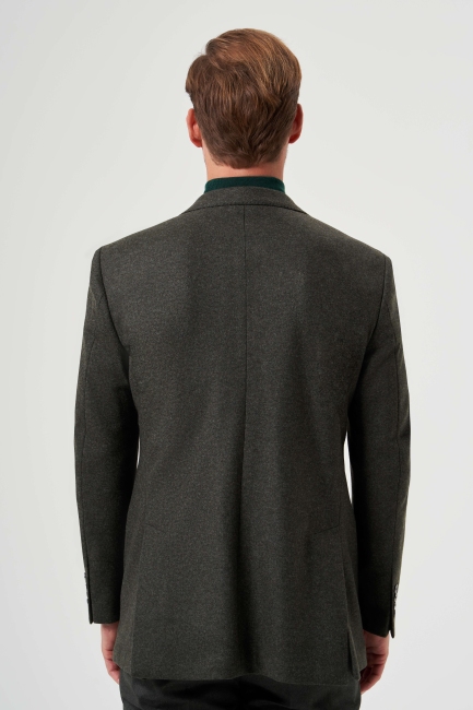 Comfort Fit Mono Yaka 6 Drop Haki Erkek Yün Ceket (1)
