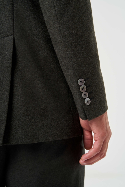 Comfort Fit Mono Yaka 6 Drop Haki Erkek Yün Ceket - 4