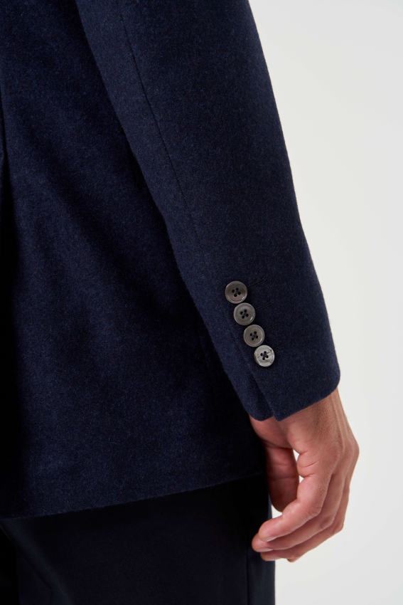 Comfort Fit Mono Yaka 6 Drop Lacivert Erkek Yün Ceket - 4