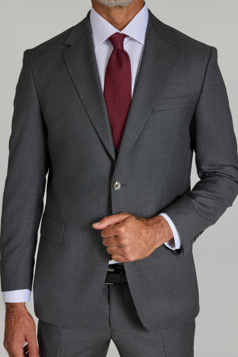 Gri Comfort Fit Mono Yaka Çift Yırtmaçlı Sedef Düğmeli 6 Drop Yün Takım Elbise - 4