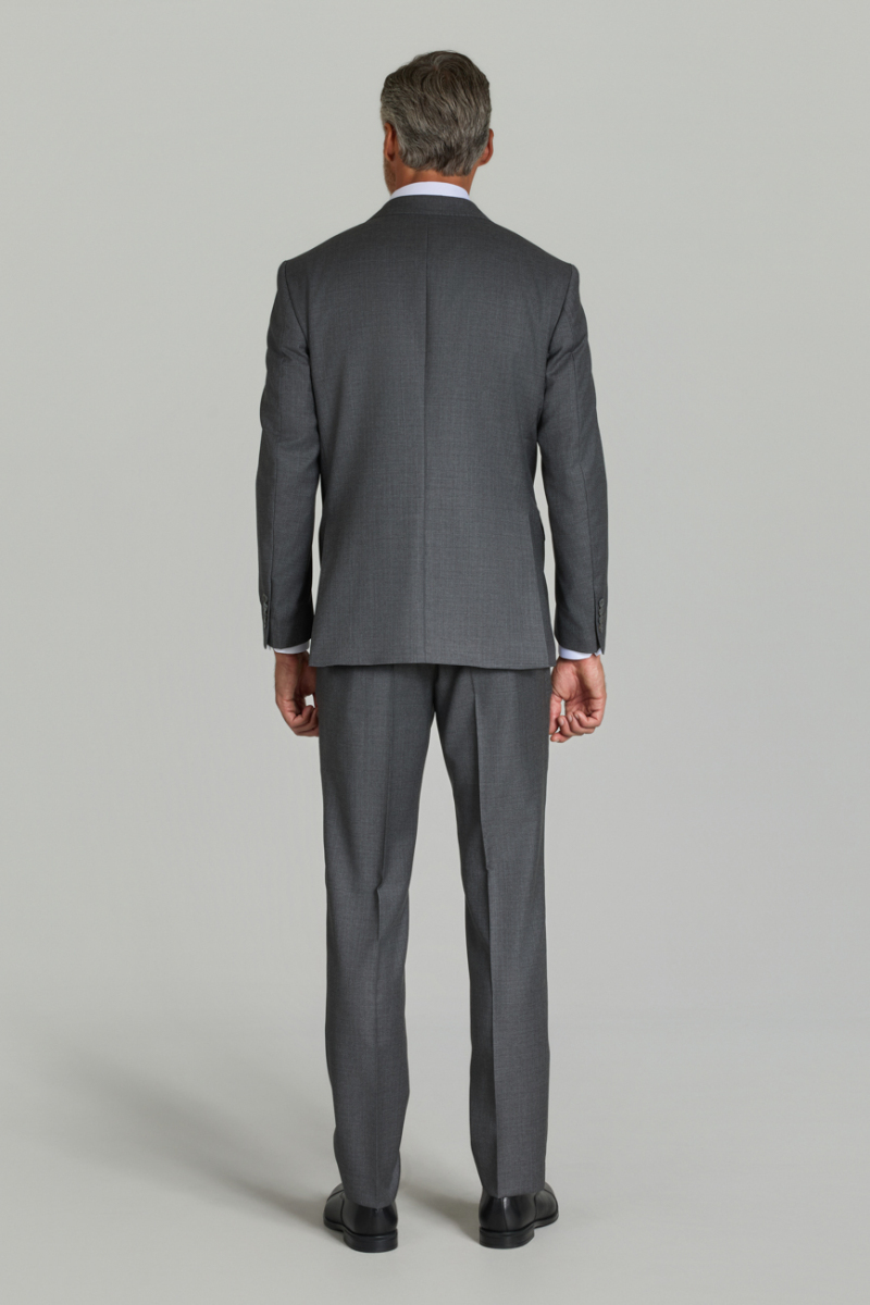 Gri Comfort Fit Mono Yaka Çift Yırtmaçlı Sedef Düğmeli 6 Drop Yün Takım Elbise - 6