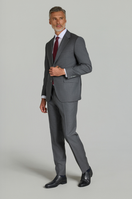 Gri Comfort Fit Mono Yaka Çift Yırtmaçlı Sedef Düğmeli 6 Drop Yün Takım Elbise (1)