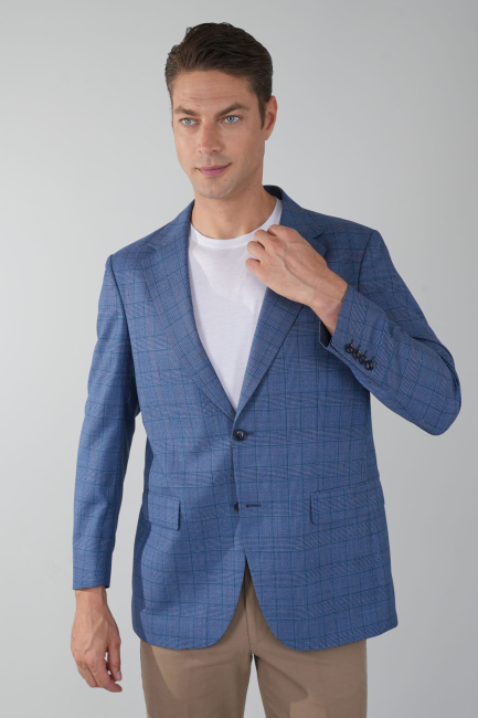 Comfort Fit Mono Yaka Çift Yırtmaçlı Dokuma Erkek Ceket