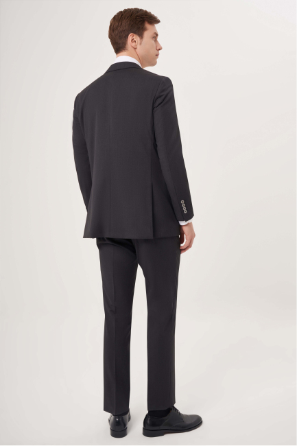 Comfort Fit Mono Yaka Drop 6 Çift Yırtmaçlı Antrasit Erkek Yün Takım Elbise (1)