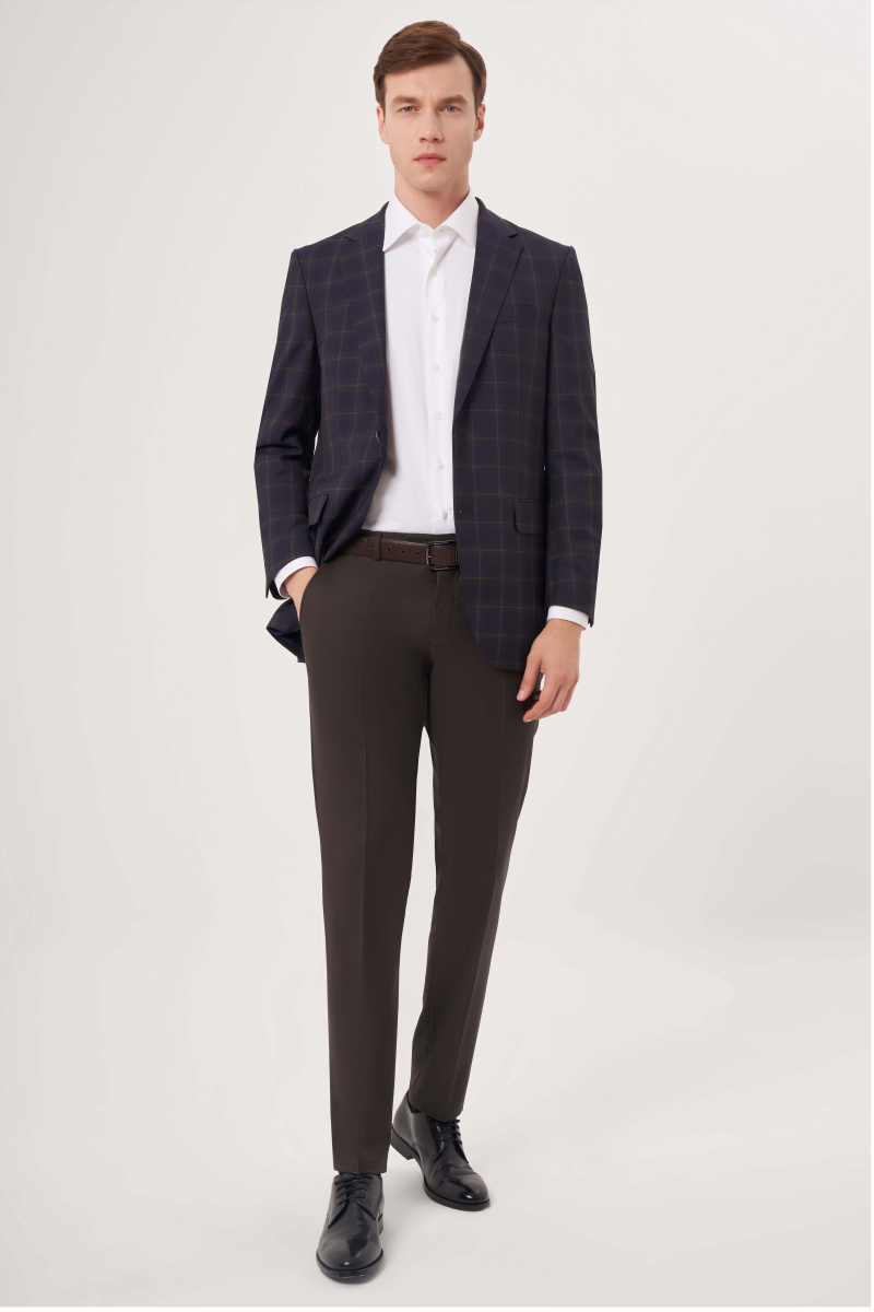 Comfort Fit Mono Yaka Lacivert Yün Erkek Ceket - 3