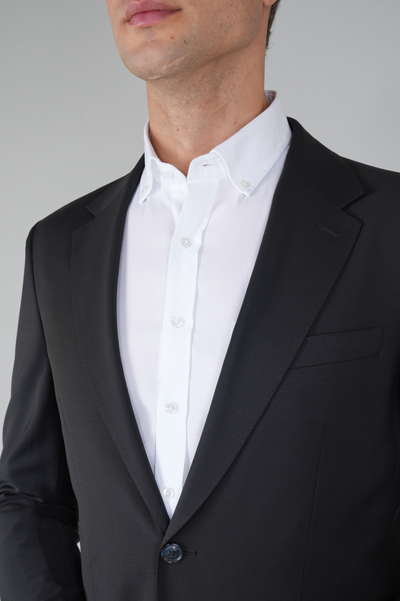 Comfort Fit Siyah Mono Yaka Çift Yırtmaçlı 6 Drop Erkek Yün Ceket - 3