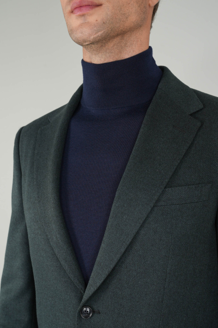 Comfort Fit Yeşil Mono Yaka Çift Yırtmaçlı 6 Drop Yün Erkek Ceket - 3