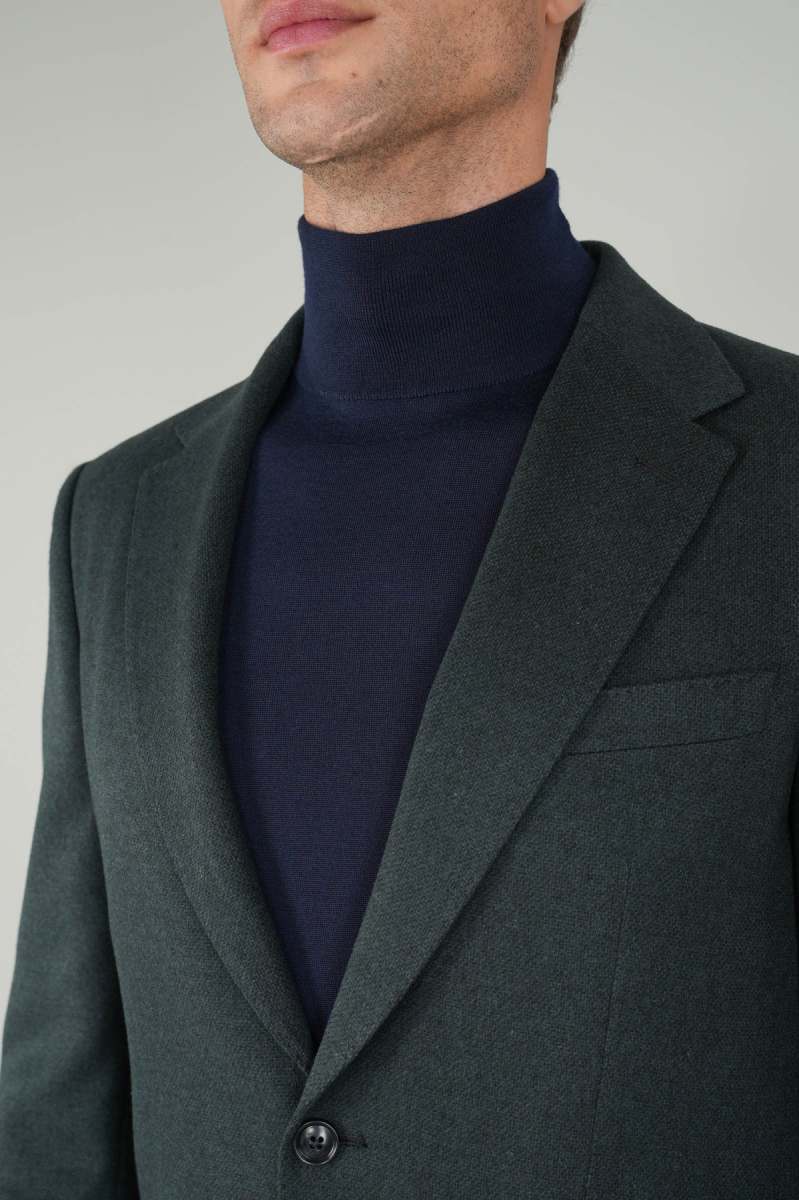 Comfort Fit Yeşil Mono Yaka Çift Yırtmaçlı 6 Drop Yün Erkek Ceket - 3