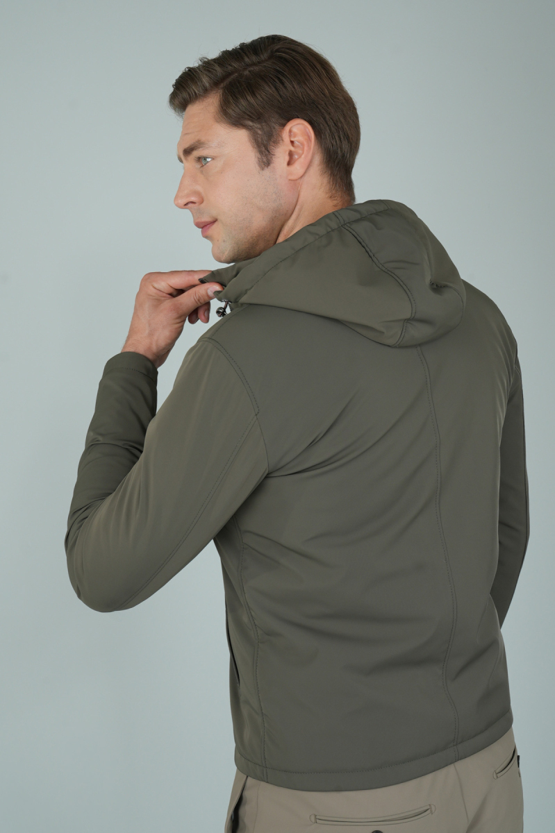 Deri Detaylı Regular Fit Erkek Haki Mont - 2