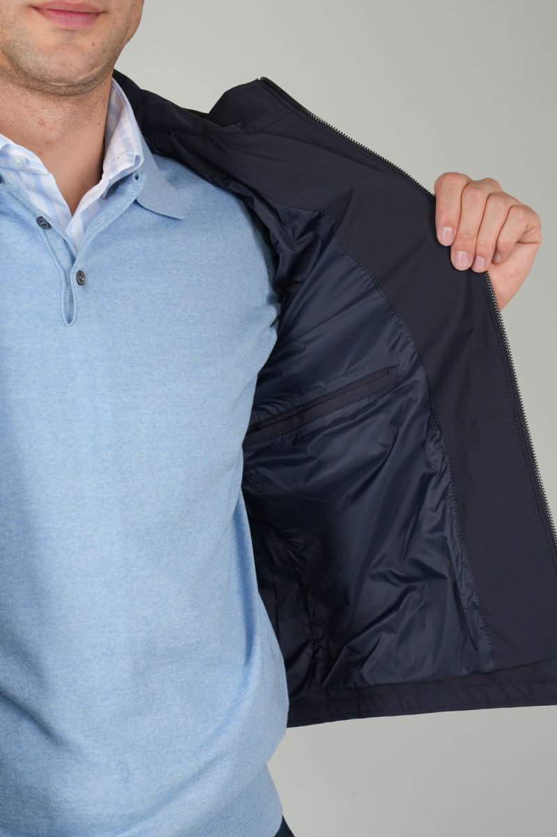 Deri Detaylı Regular Fit Erkek Lacivert Mont - 3