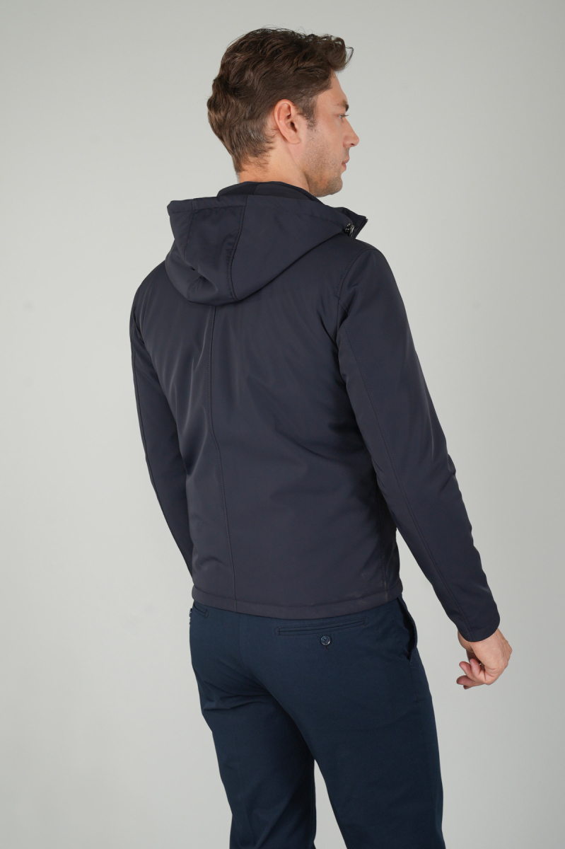 Deri Detaylı Regular Fit Erkek Lacivert Mont (1)