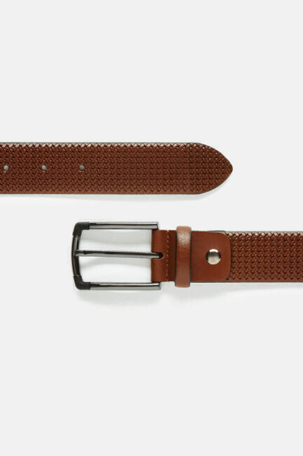 Desenli Baskılı Deri Taba Erkek Kemer - 1