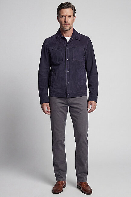 GÖMLEK YAKA SÜET DERİ MONT Lacivert - 4