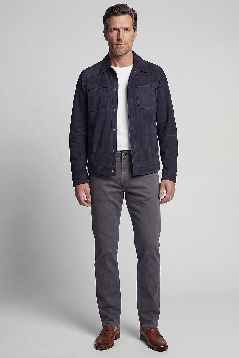 GÖMLEK YAKA SÜET DERİ MONT Lacivert - 1