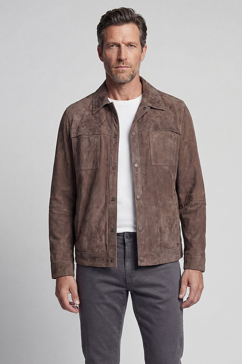 GÖMLEK YAKA SÜET DERİ MONT Vizon - 1