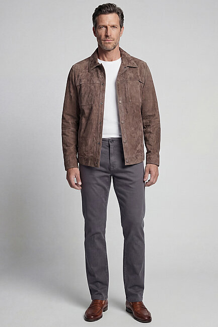 GÖMLEK YAKA SÜET DERİ MONT Vizon - 4