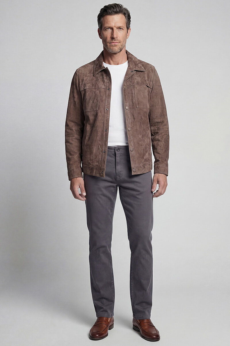 GÖMLEK YAKA SÜET DERİ MONT Vizon - 4