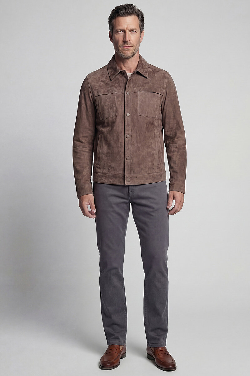 GÖMLEK YAKA SÜET DERİ MONT Vizon - 5