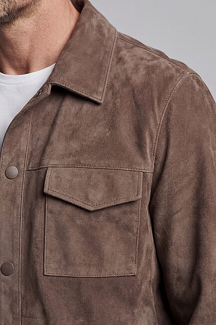 GÖMLEK YAKA SÜET DERİ MONT Vizon - 3