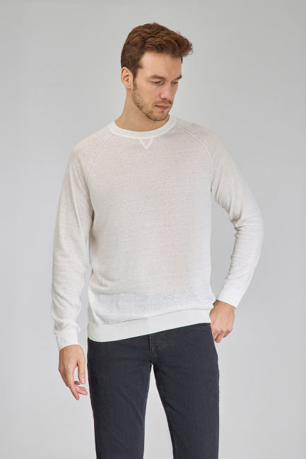 Ekru Uzun Kol Bisiklet Yaka Pamuk Yazlık Triko (1)