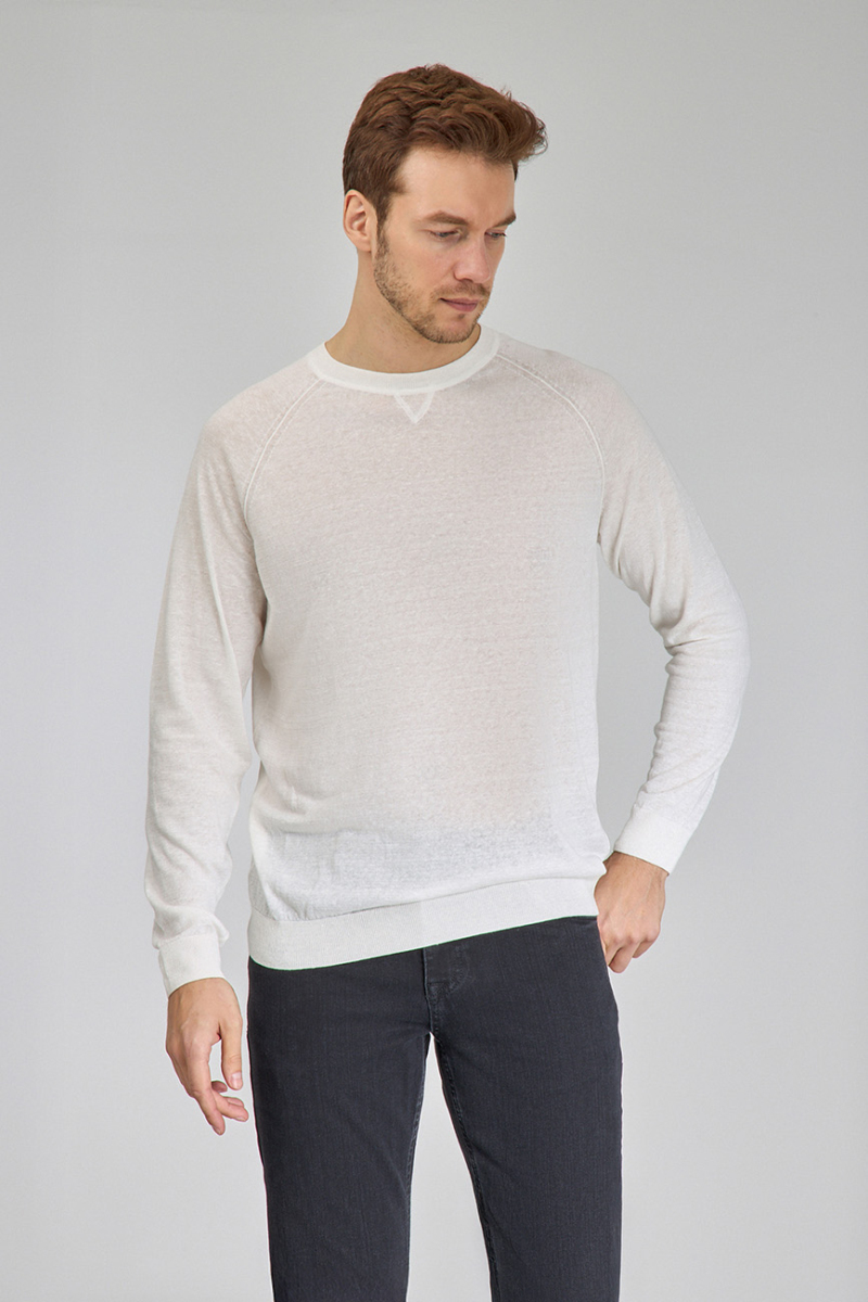 Ekru Uzun Kol Bisiklet Yaka Pamuk Yazlık Triko (1)