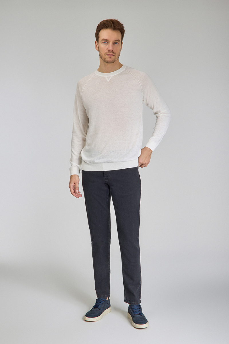 Ekru Uzun Kol Bisiklet Yaka Pamuk Yazlık Triko