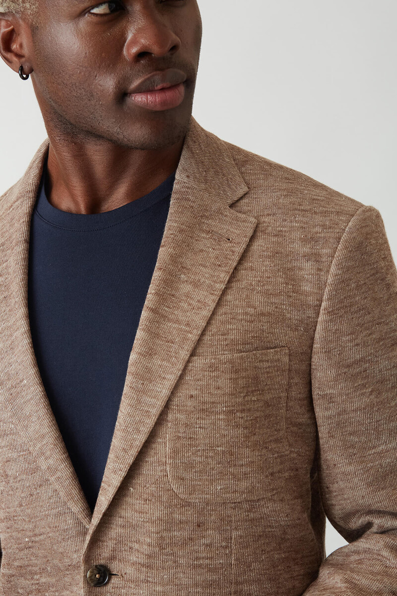 Erkek 2 Düğme Çift Yırtmaç Mono Yaka Ceket Bej - 3