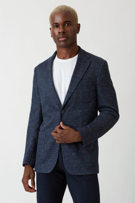 Erkek 2 Düğme Çift Yırtmaç Mono Yaka Ceket Lacivert - 3