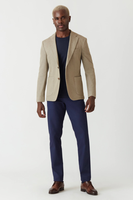 Erkek 2 Düğme Çift Yırtmaçlı Mono Yaka Ceket Bej - 5