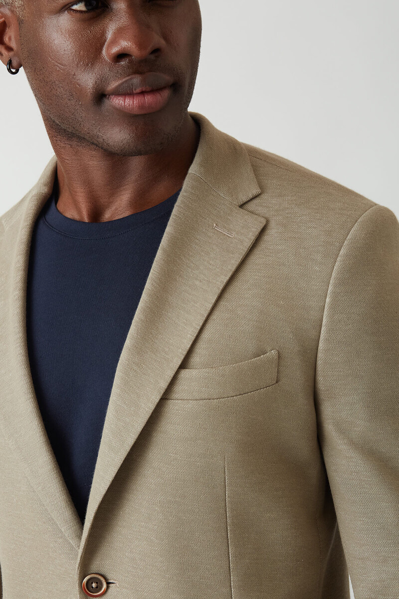 Erkek 2 Düğme Çift Yırtmaçlı Mono Yaka Ceket Bej - 3