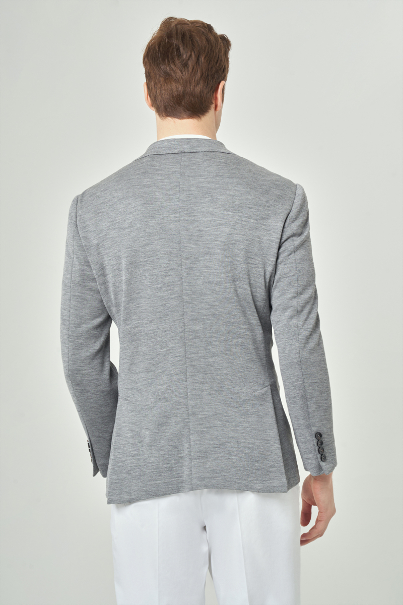 Erkek 2 Düğme Çift Yırtmaçlı Mono Yaka Ceket Gri (1)