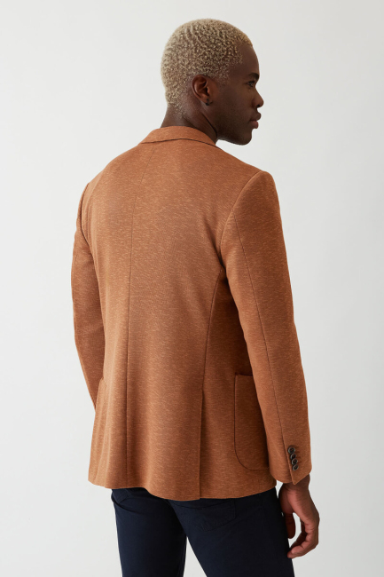 Erkek 2 Düğme Çift Yırtmaçlı Mono Yaka Ceket Kıremıt (1)