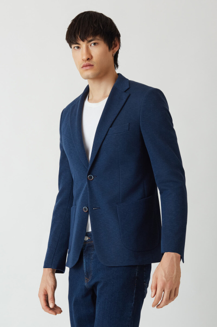 Erkek 2 Düğme Çift Yırtmaçlı Mono Yaka Ceket Lacivert - 5