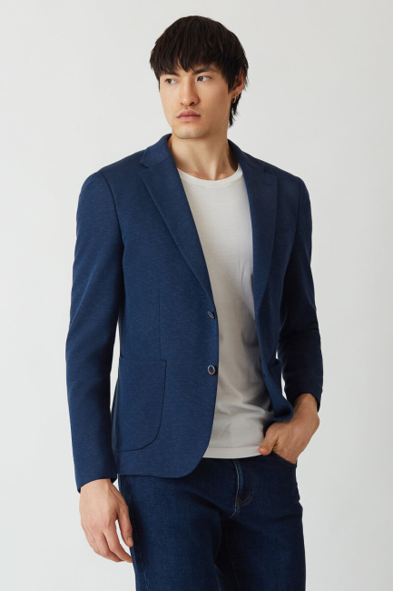 Erkek 2 Düğme Çift Yırtmaçlı Mono Yaka Ceket Lacivert