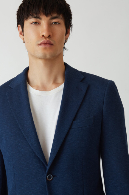 Erkek 2 Düğme Çift Yırtmaçlı Mono Yaka Ceket Lacivert - 3