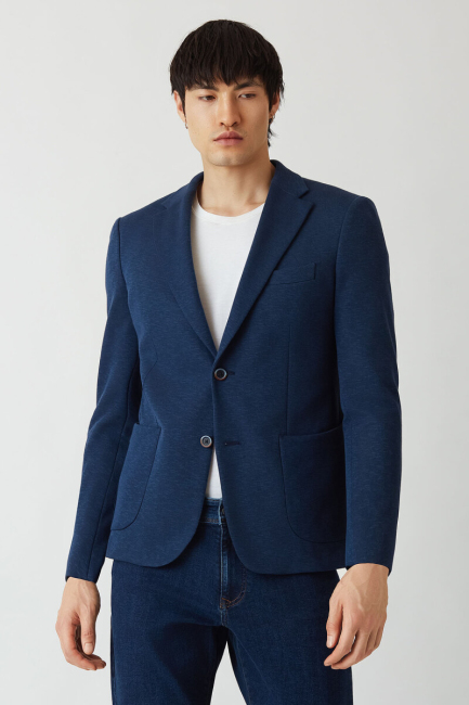 Erkek 2 Düğme Çift Yırtmaçlı Mono Yaka Ceket Lacivert - 4