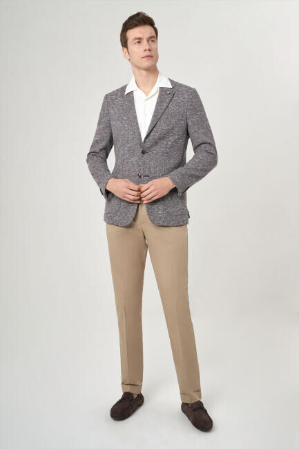 Erkek 2 Düğme Çift Yırtmaçlı Mono Yaka Lacivert Ceket - 3