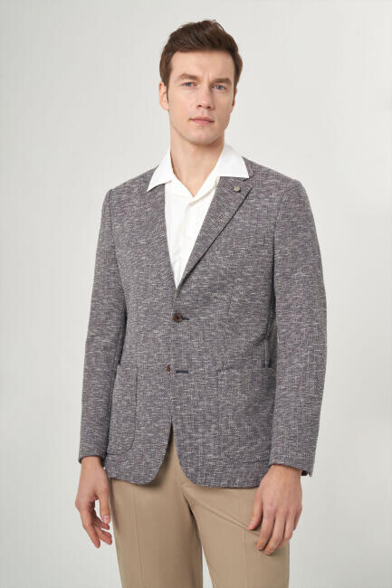 Erkek 2 Düğme Çift Yırtmaçlı Mono Yaka Lacivert Ceket - 4