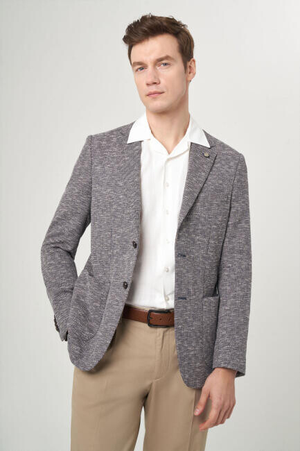 Erkek 2 Düğme Çift Yırtmaçlı Mono Yaka Lacivert Ceket - 1