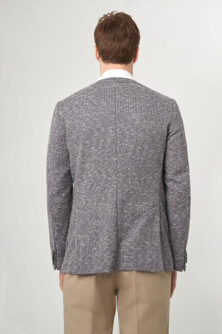 Erkek 2 Düğme Çift Yırtmaçlı Mono Yaka Lacivert Ceket - 2