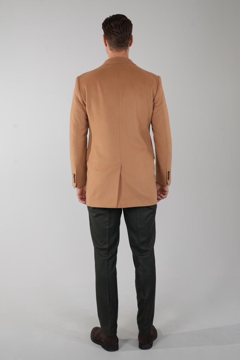 Erkek 3 Düğme Tek Yırtmaçlı Tam Astarlı Palto Camel (1)