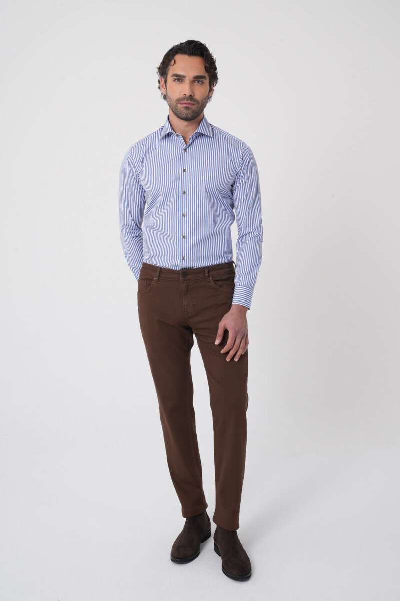 Erkek 5 Cepli Pamuk Kahverengi Pantolon - 3