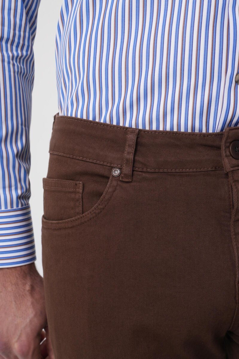 Erkek 5 Cepli Pamuk Kahverengi Pantolon - 5