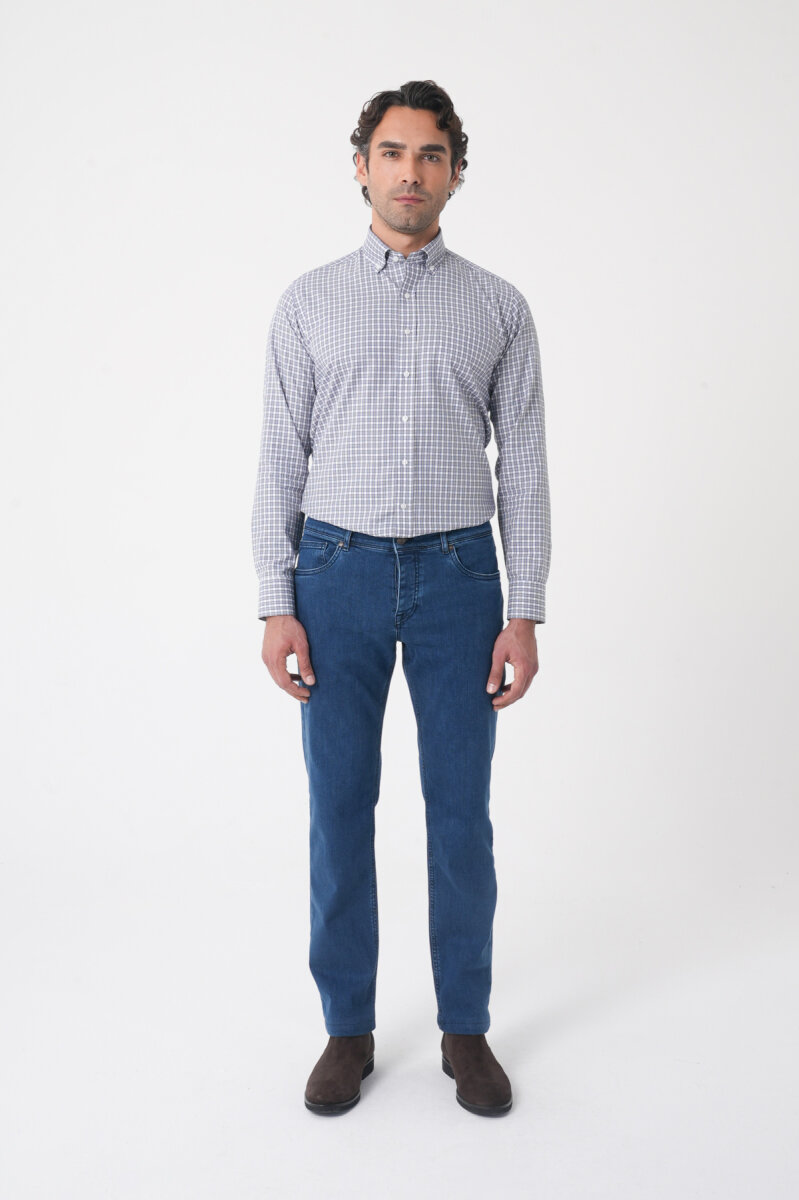 Erkek 5 Cepli Yıkamalı Jean Denim Pantolon Açık Lacivert - 3