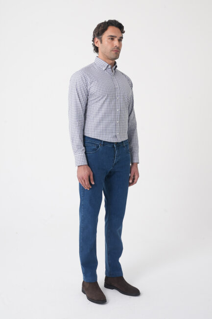 Erkek 5 Cepli Yıkamalı Jean Denim Pantolon Açık Lacivert - 4