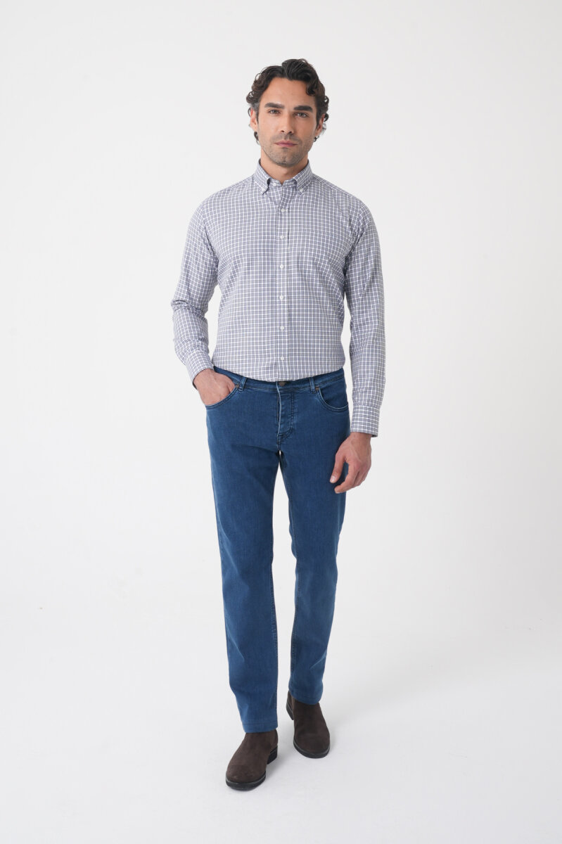 Erkek 5 Cepli Yıkamalı Jean Denim Pantolon Açık Lacivert - 1